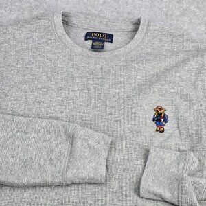 Polo Ralph Lauren Bear Sleepwear Shirt Mens Medium Gray Waffle Thermal Cotton